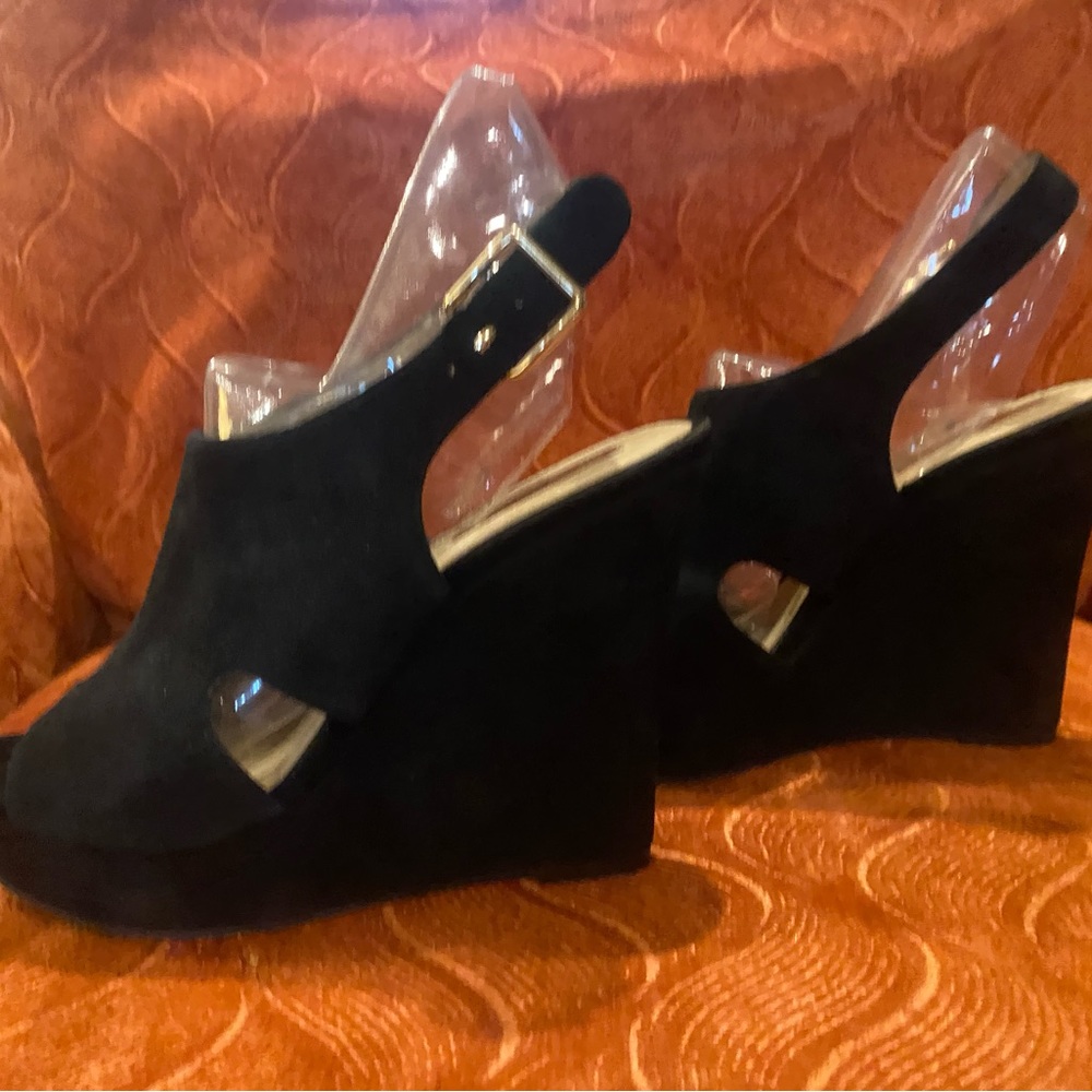 Inc black suede wedge sandals